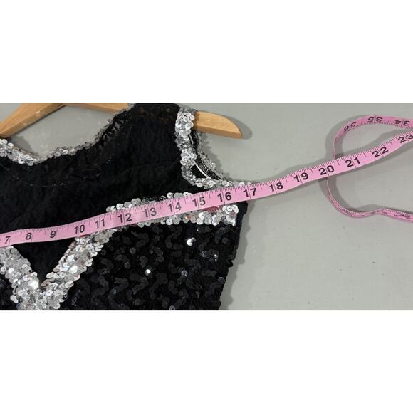 Vintage Black Silver Sequin Lace Leotard Showgirl Dance Costume Adult Large - Picture 5 of 7